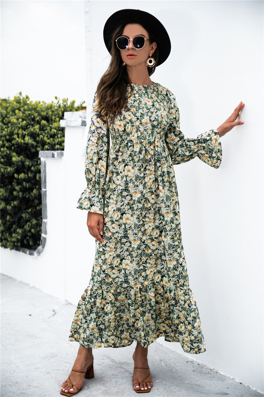Printed Puff Sleeve Ruffle Maxi Dress - Absolute Fashion 2020