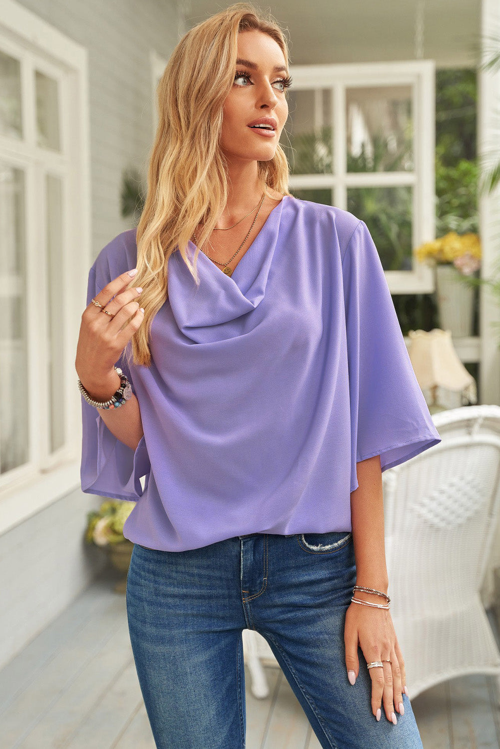 Short Sleeve Draped Blouse - Absolute Fashion 2020