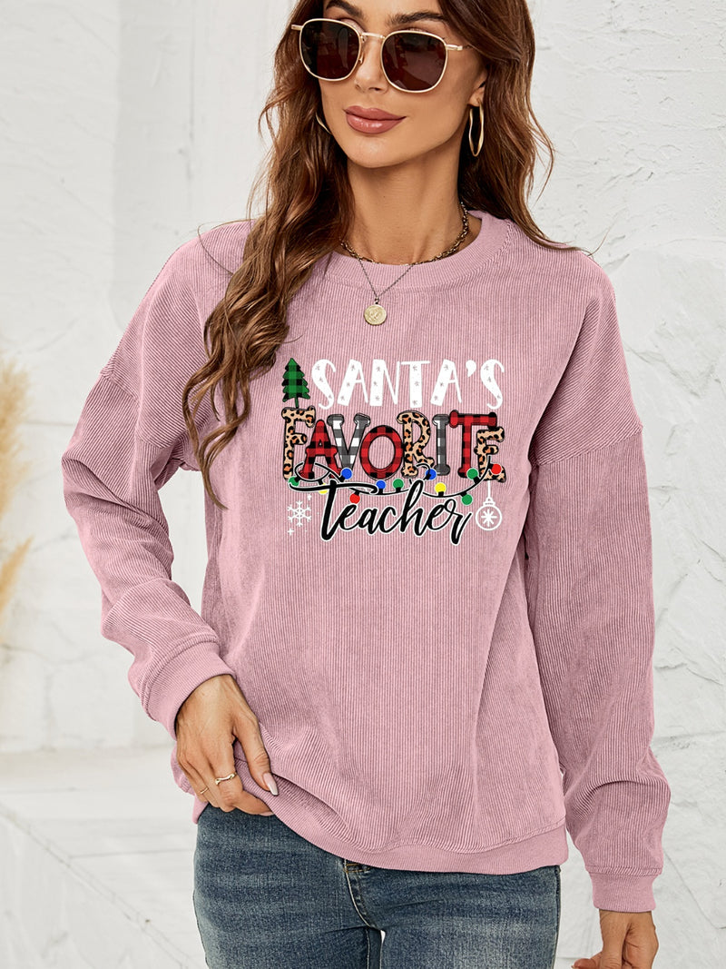 SANTA'S FAVORITE TEACHER Graphic Sweatshirt - Absolute fashion 2020