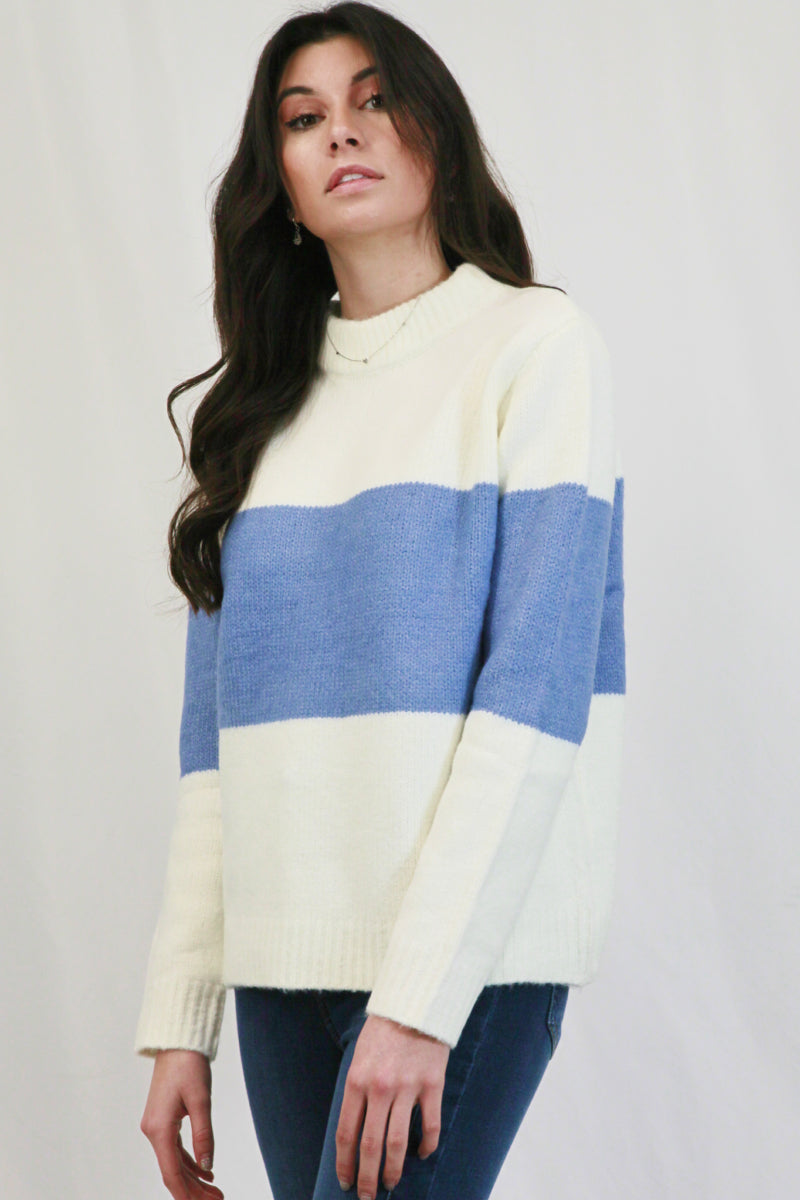 Fuzzy Color Block Knit Sweater