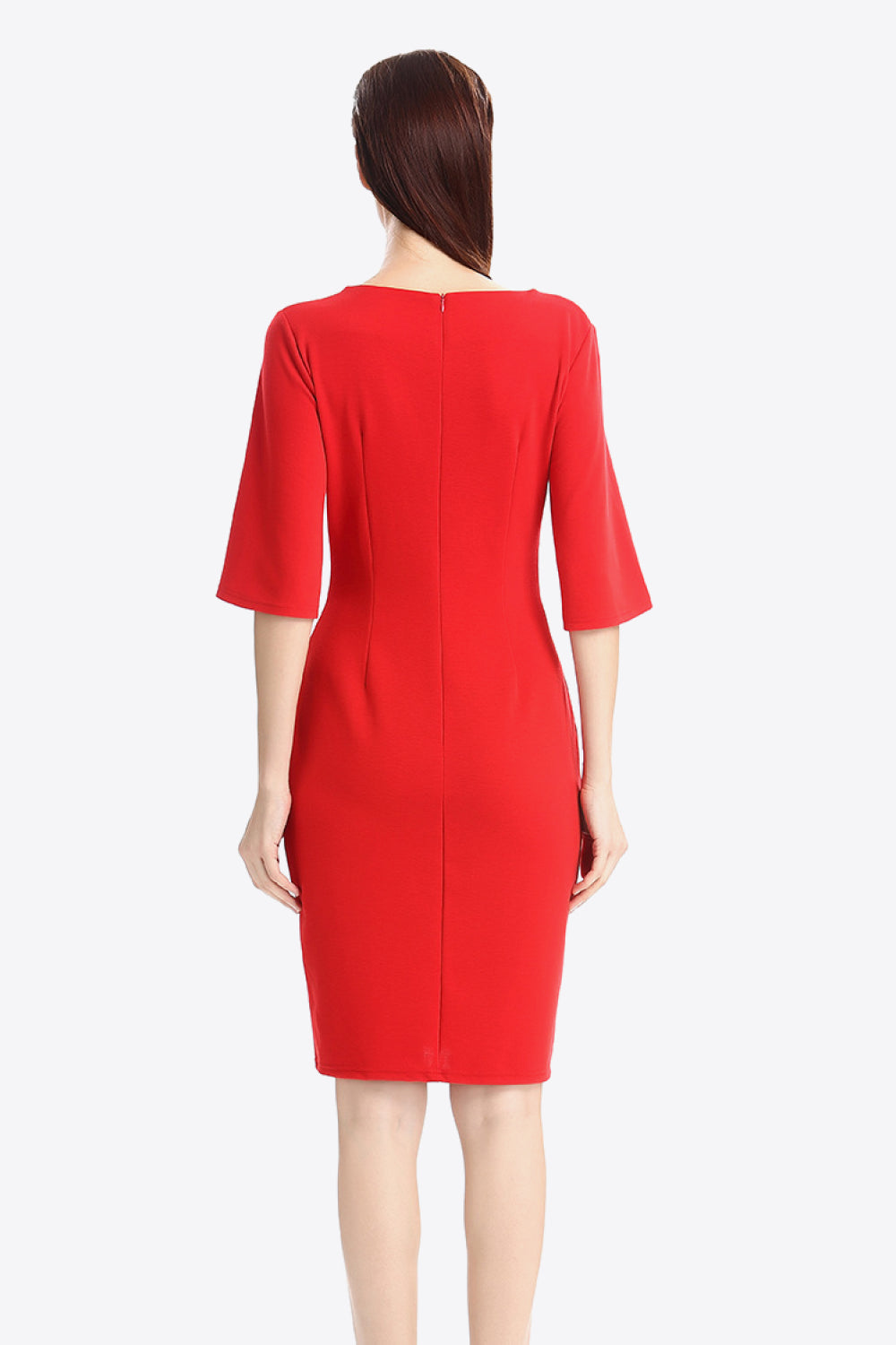 Full Size Decorative Button Flare Sleeve Plunge Dress