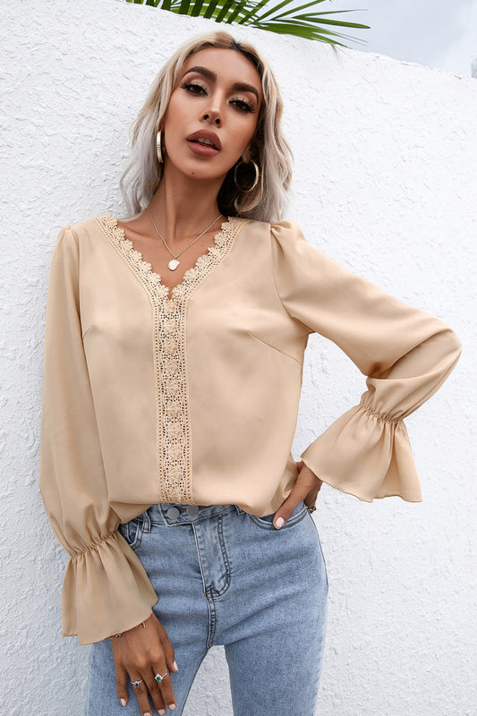Lace Trim Flounce Sleeve Blouse - Absolute Fashion 2020