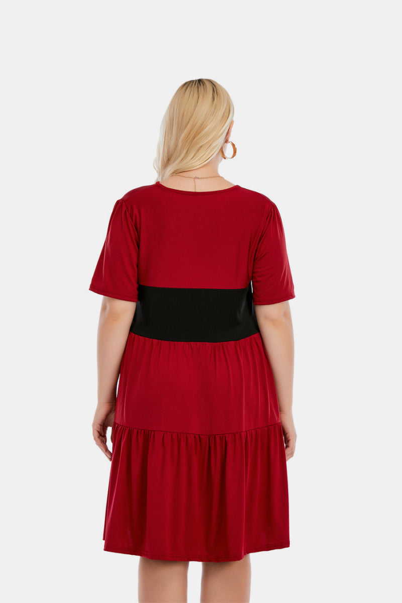 V Neck Short Sleeve Tiered Ruffle Hem Dress - Absolute Fashion 2020