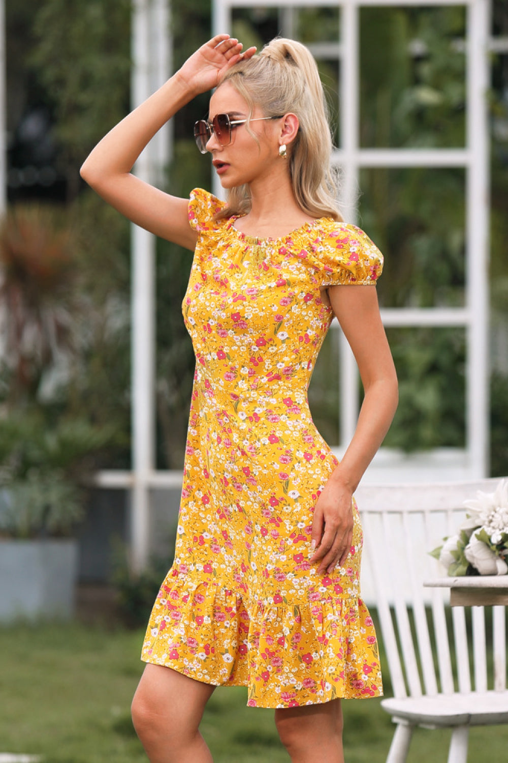 All Size Ditsy Print Square-neckline Dress