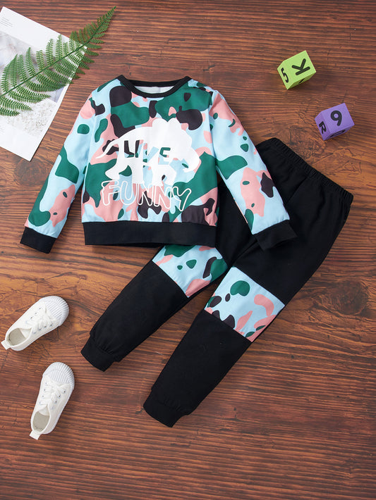 Kids Camouflage Elephant Graphic Sweatshirt and Pants Set
