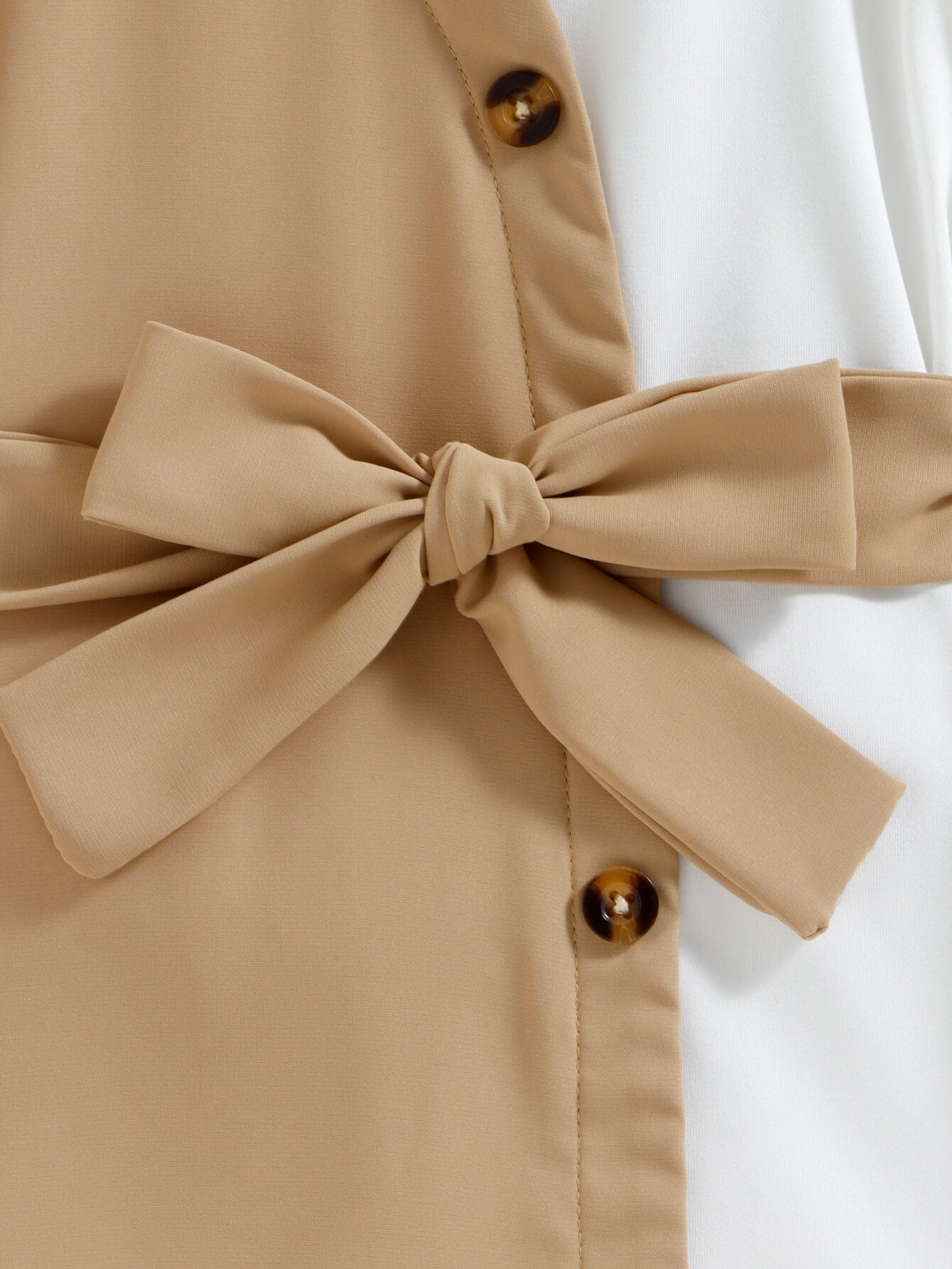Girls Contrast Decorative Button Belted Dress