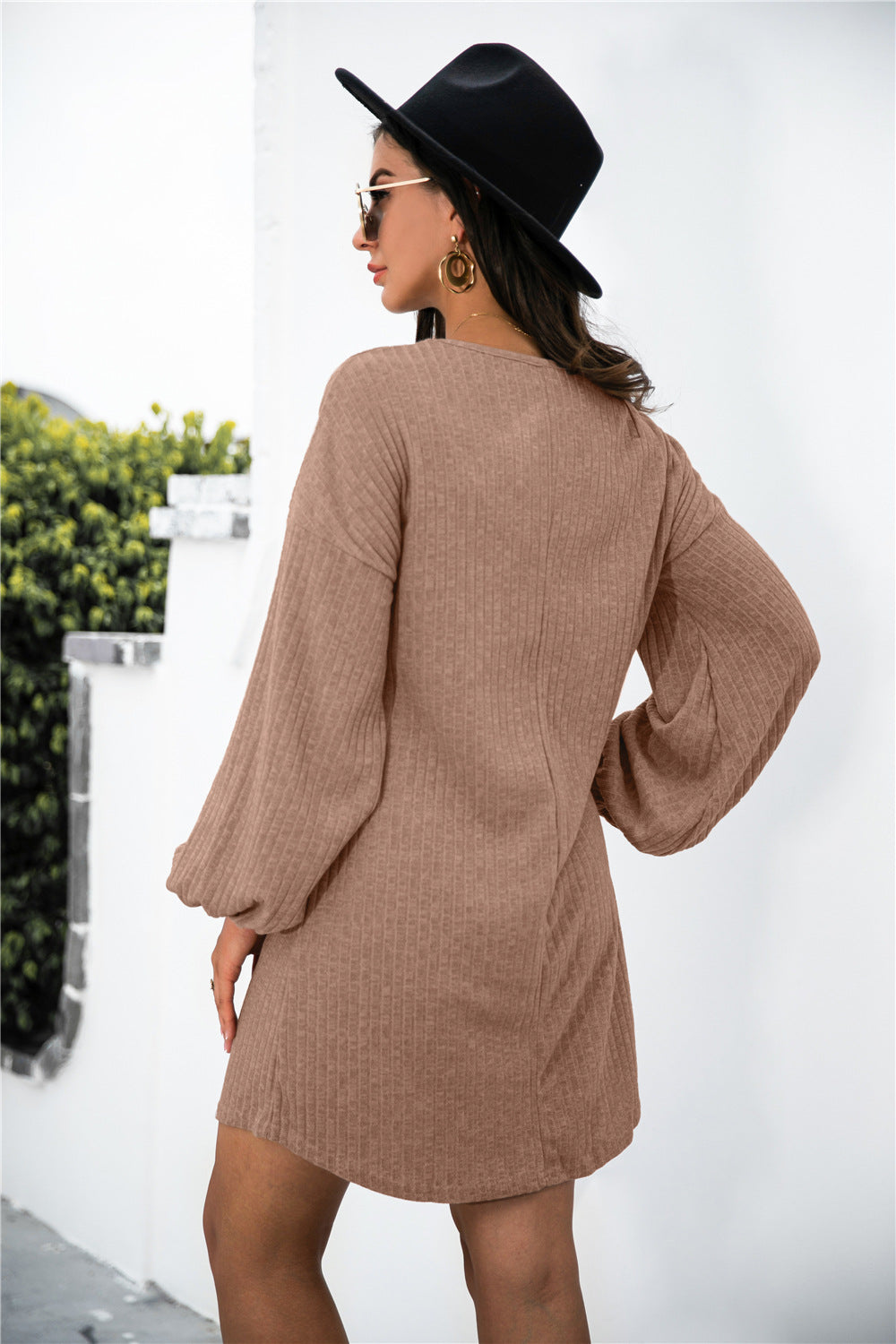 Balloon Sleeve Crisscross Detail Knit Dress - Absolute Fashion 2020