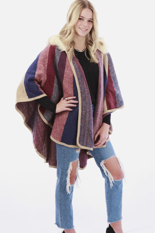 Faux Fur Collar Poncho