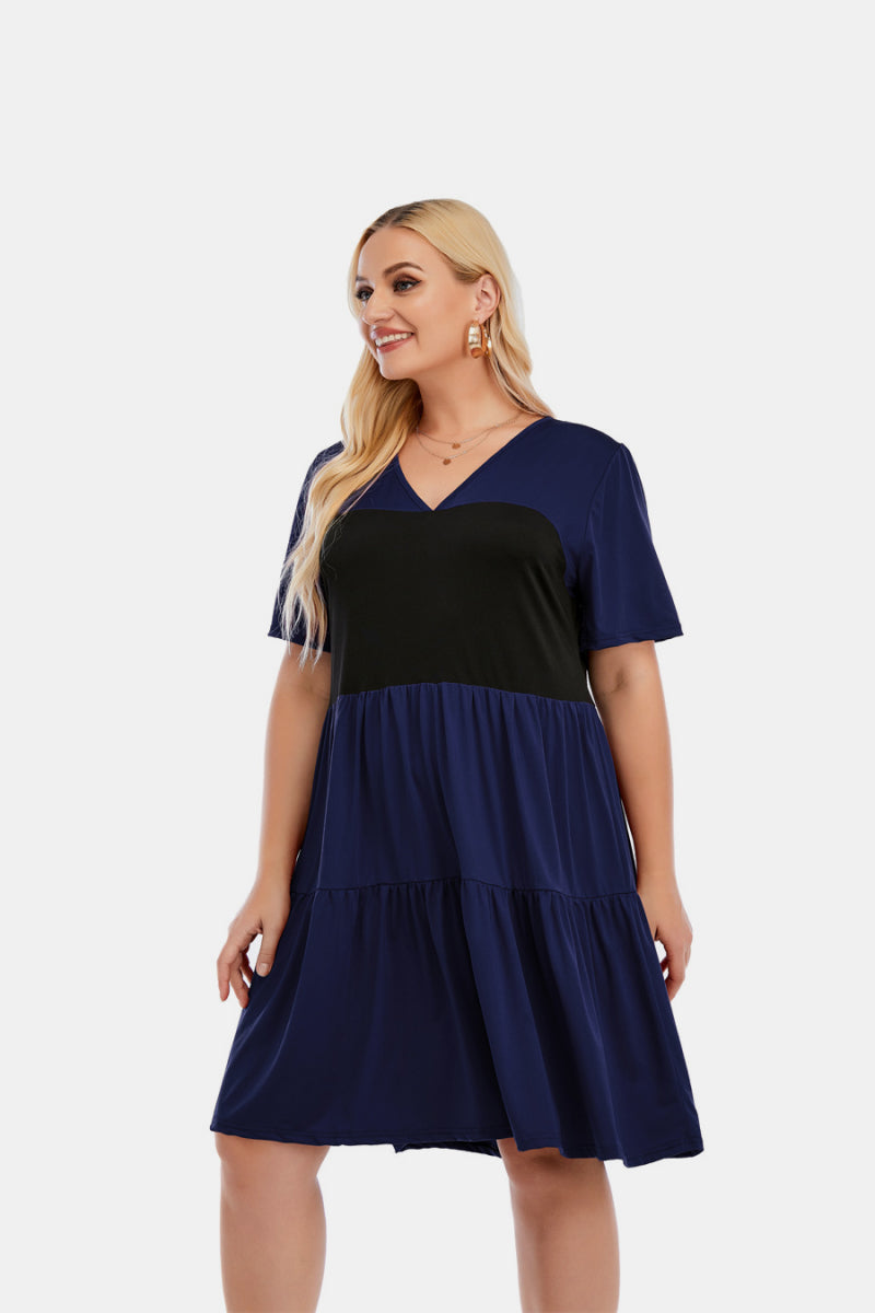 V Neck Short Sleeve Tiered Ruffle Hem Dress - Absolute Fashion 2020