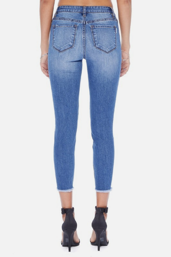 High Rise Frayed Hem Jeans