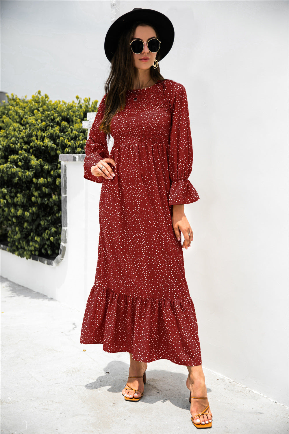 Printed Puff Sleeve Ruffle Maxi Dress - Absolute Fashion 2020