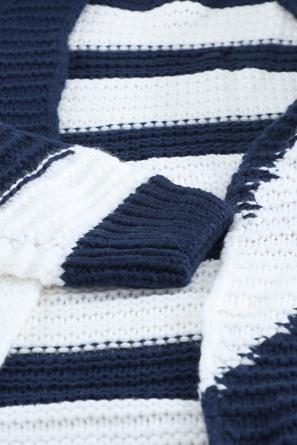 Two-Tone Striped Open Front Ribbed Trim Cardigan