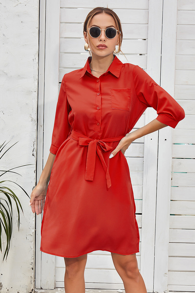 Tie Waist Shirt Dress - Absolute Fashion 2020
