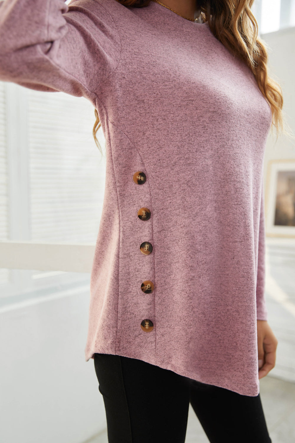 Side Button Down Long Sleeve Top - Absolute Fashion 2020