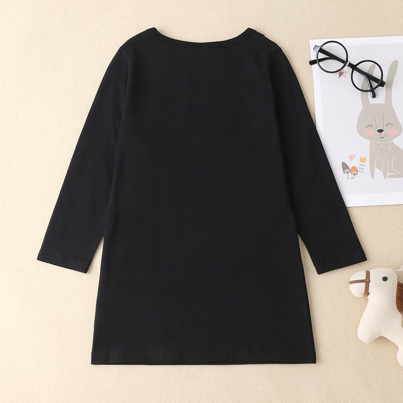 Unicorn Graphic Round Neck Long Sleeve Mini Dress