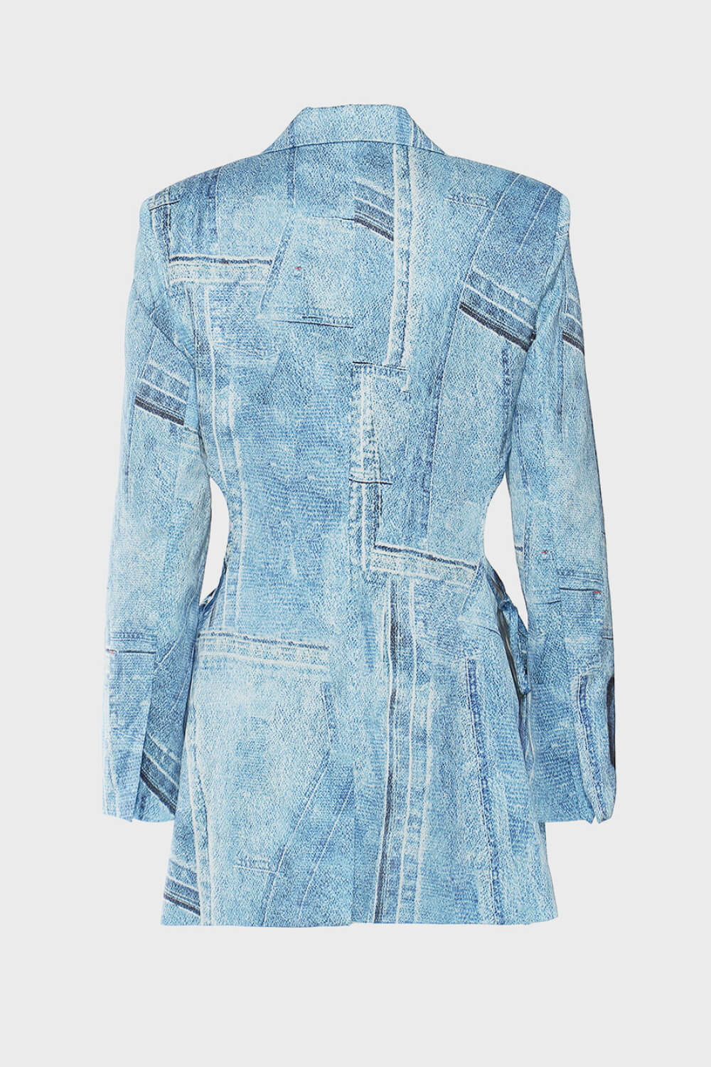 Cutout Singe-Breasted Patchwork Denim Blazer