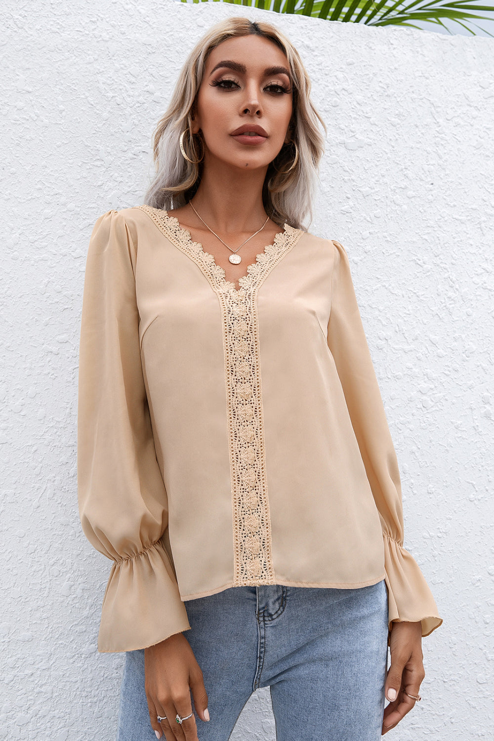 Lace Trim Flounce Sleeve Blouse - Absolute Fashion 2020