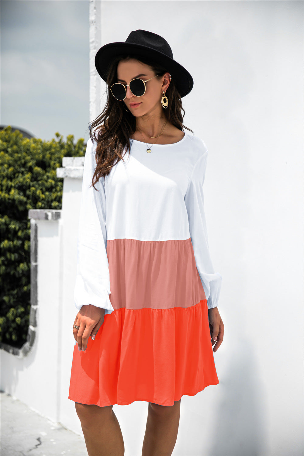 Color Block Long Sleeve Tiered Dress - Absolute Fashion 2020