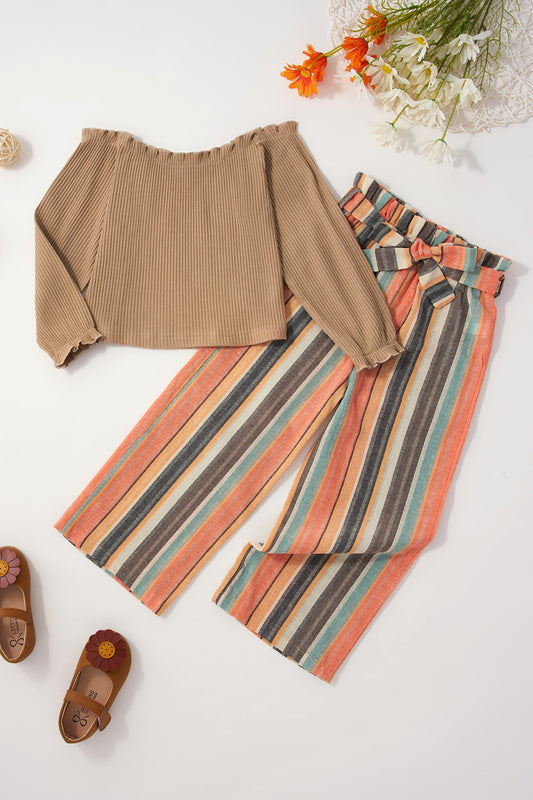 Kids Solid T-shirt and Vertical Stripes Pants Set