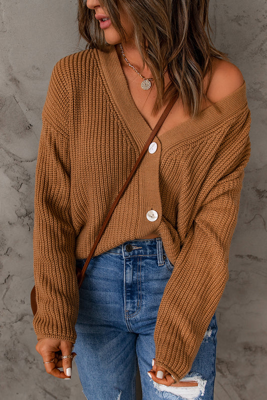 V-Neck Dropped Shoulder Cardigan