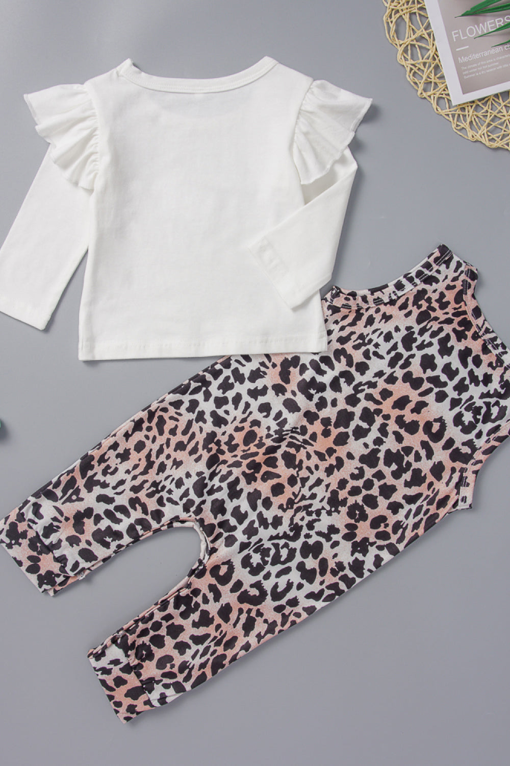 Baby Ruffle Sleeve T-Shirts and Leopard Jumpsuit Set