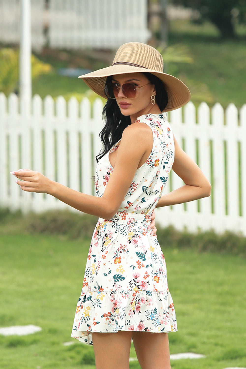 Halter Lace-up Ditsy Print Dress