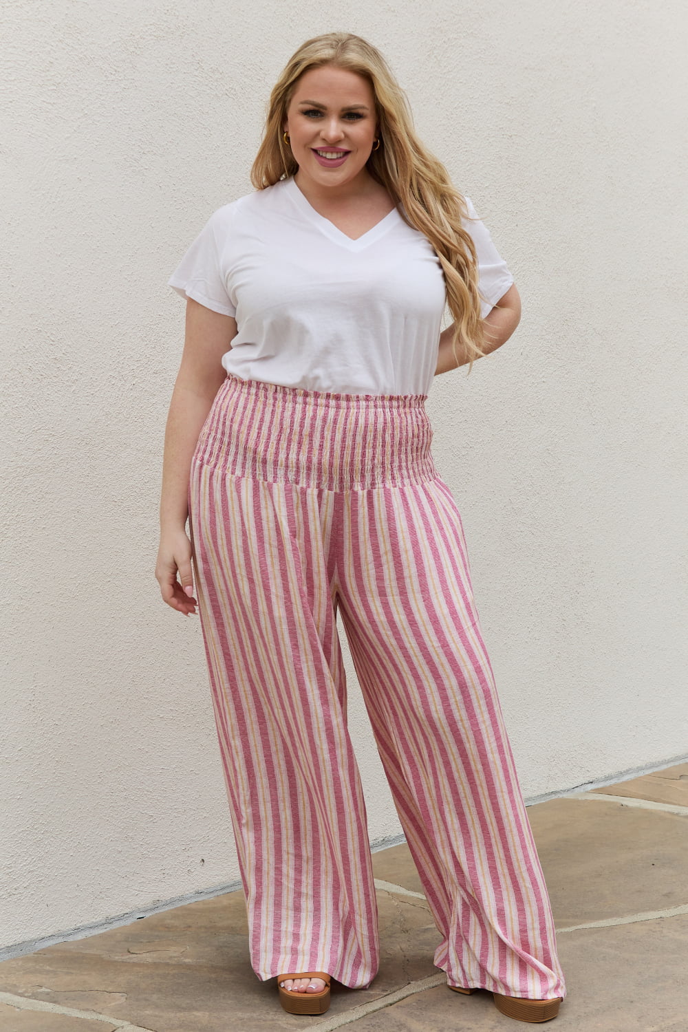 HEYSON Full Size Wide Leg Striped Palazzo Pants