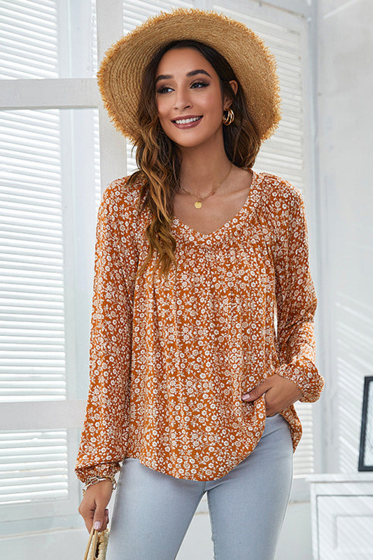 Floral V-Neck Long Sleeve Blouse