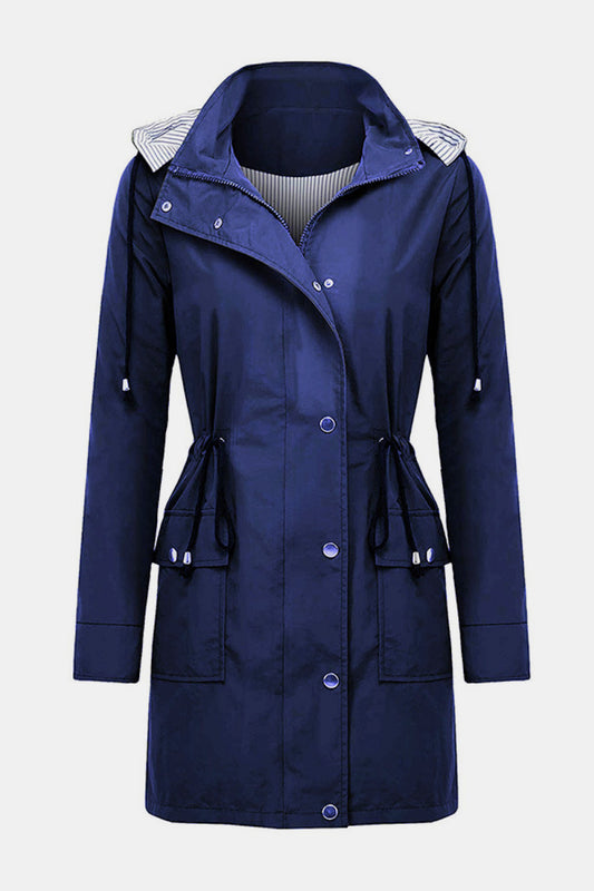 Drawstring Waist Flap Pocket Raincoat - Absolute Fashion 2020