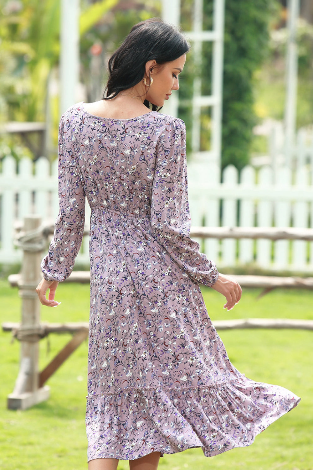 Ditsy Print Long Sleeve Dress