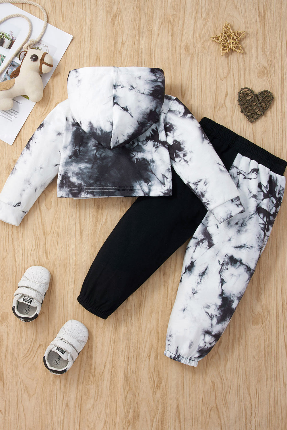Baby Girls' Tie-Dye Cropped Hoodie and Spliced Pants