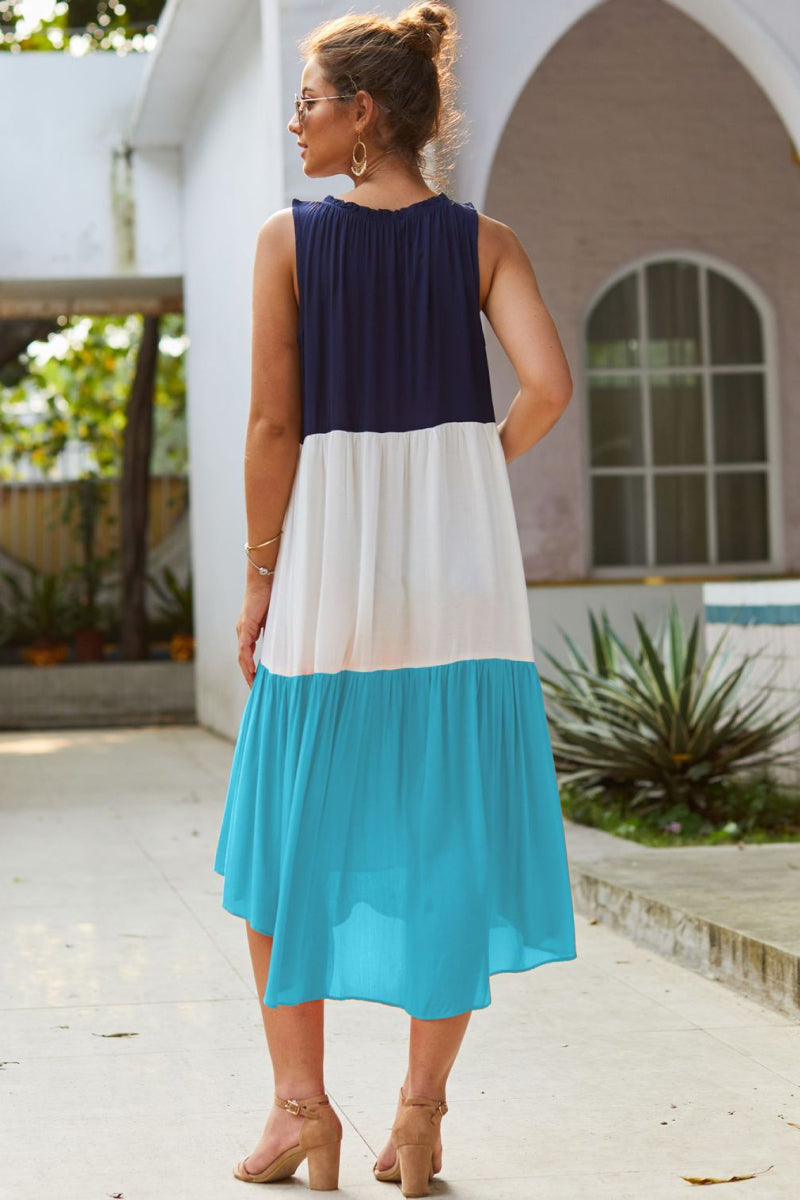 Sleeveless High Neck Color Block Dress - Absolute Fashion 2020