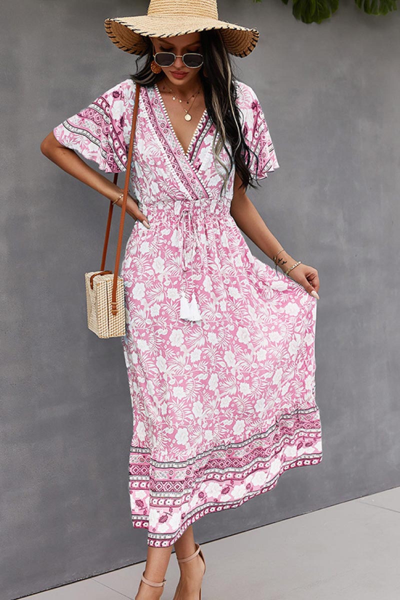 Bohemian Flutter Sleeve Wrap Top Dress - Absolute Fashion 2020