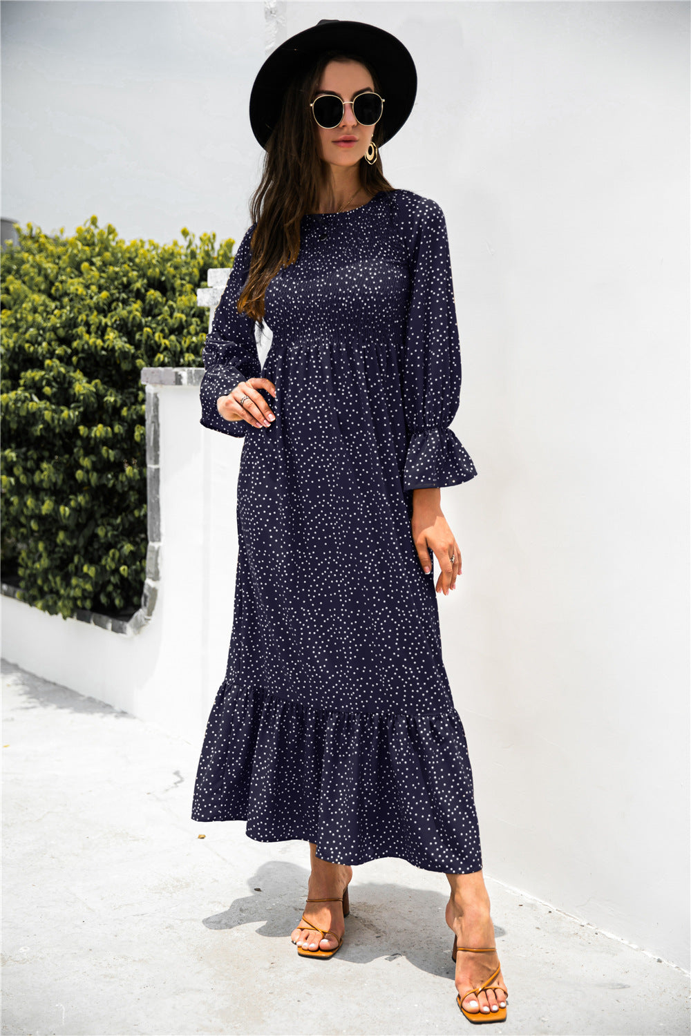 Printed Puff Sleeve Ruffle Maxi Dress - Absolute Fashion 2020