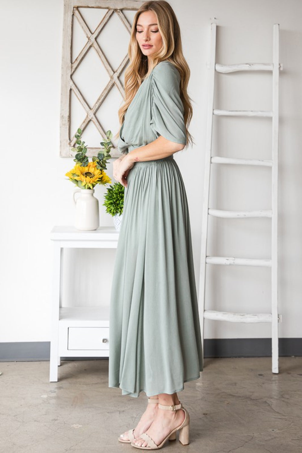 HEYSON Full Size Napa Valley Gauze Surplice Midi Dress