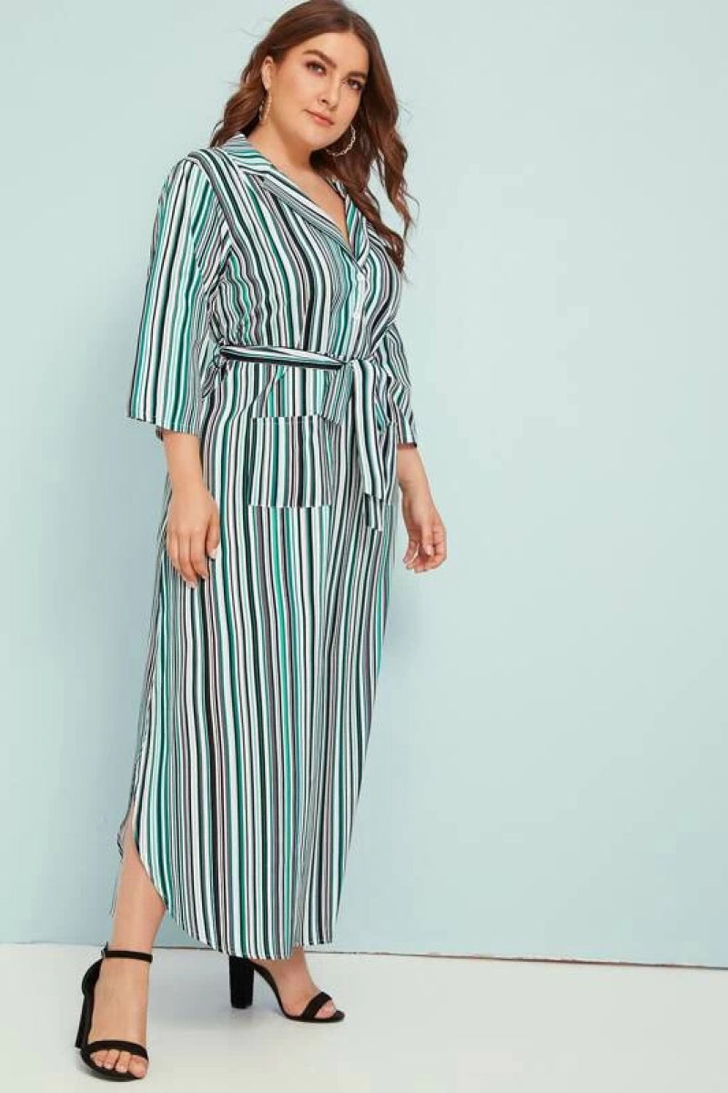 Striped Collared Neck Swing Shirt Dress - Absolute Fashion 2020