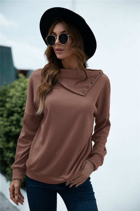 Button Collar Drop Shoulder Knitted Top - Absolute Fashion 2020
