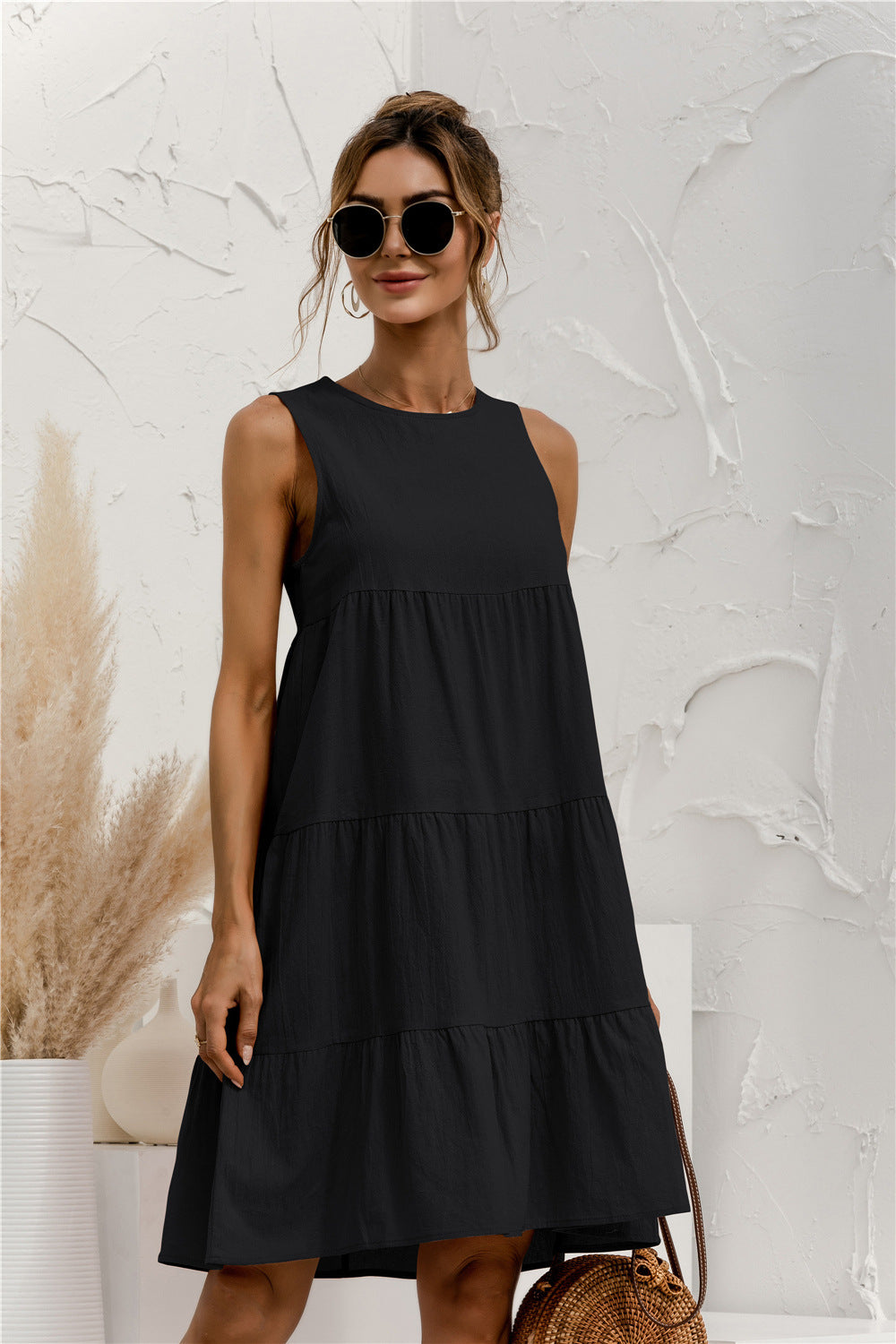 Sleeveless Round Neck Tiered Swing Dress - Absolute Fashion 2020