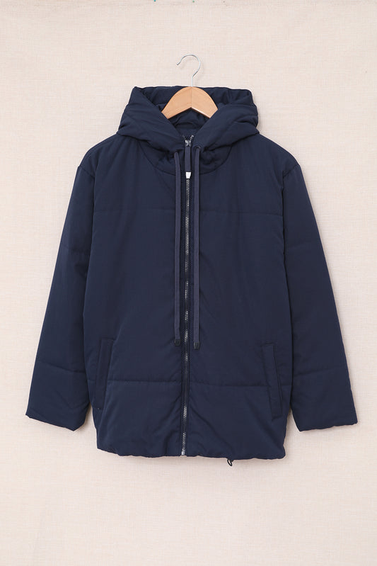 Drawstring Hem Hooded Jacket with Pockets