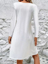 Eyelet V-Neck Long Sleeve Mini Dress - Absolute fashion 2020