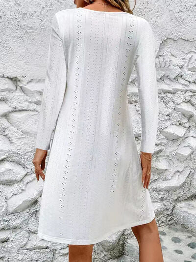 Eyelet V-Neck Long Sleeve Mini Dress - Absolute fashion 2020