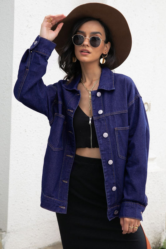 Button Down Dropped Shoulder Denim Jacket