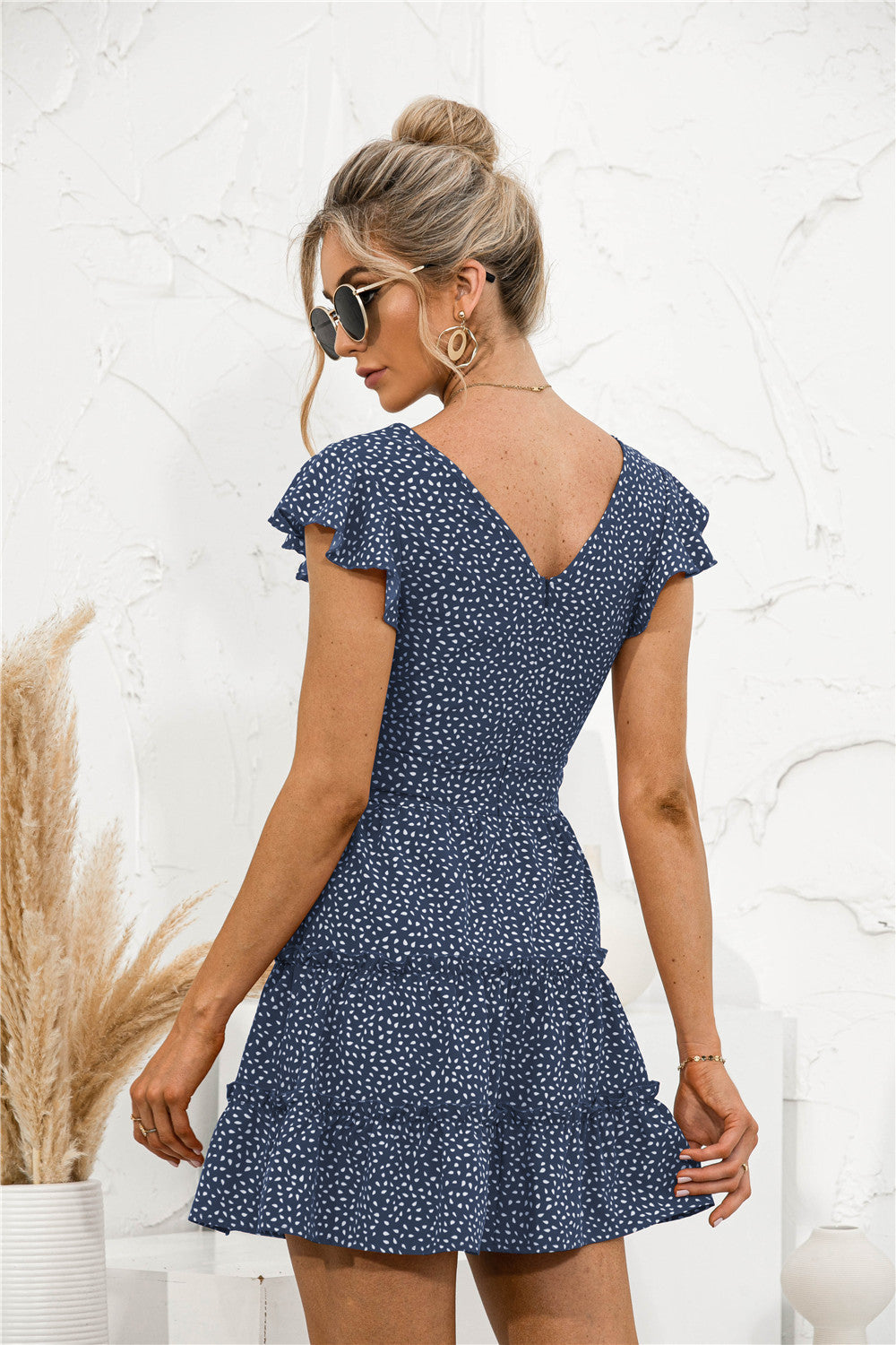 Frill Trim Layered Hem V-neck Dress - Absolute Fashion 2020