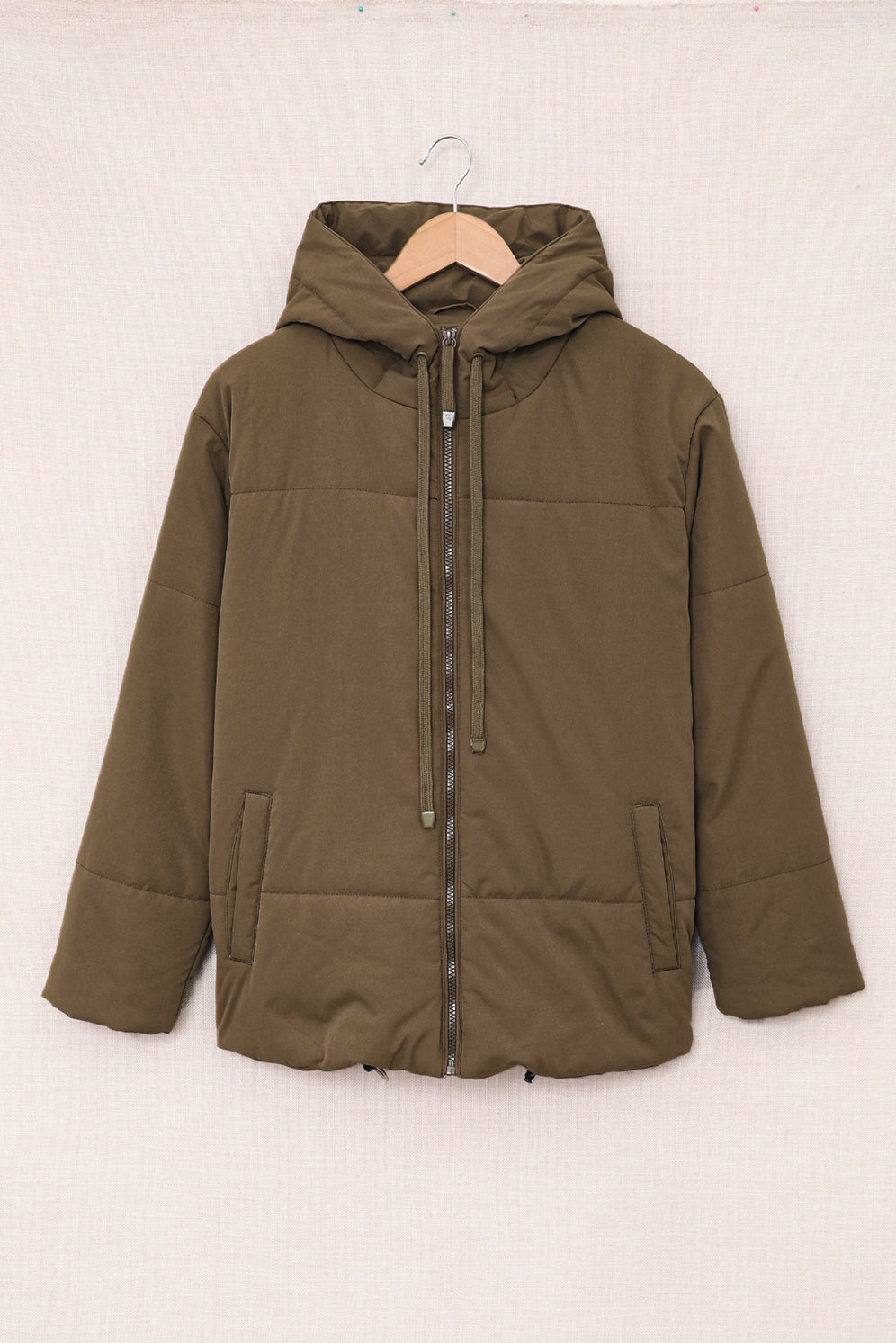 Drawstring Hem Hooded Jacket with Pockets