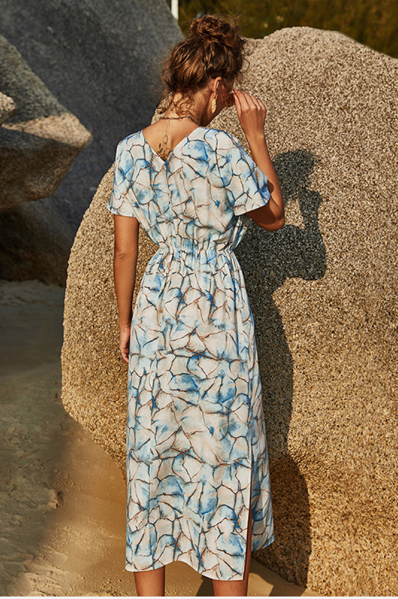 Printed Flowy Elasticated Waist Dress - Absolute Fashion 2020