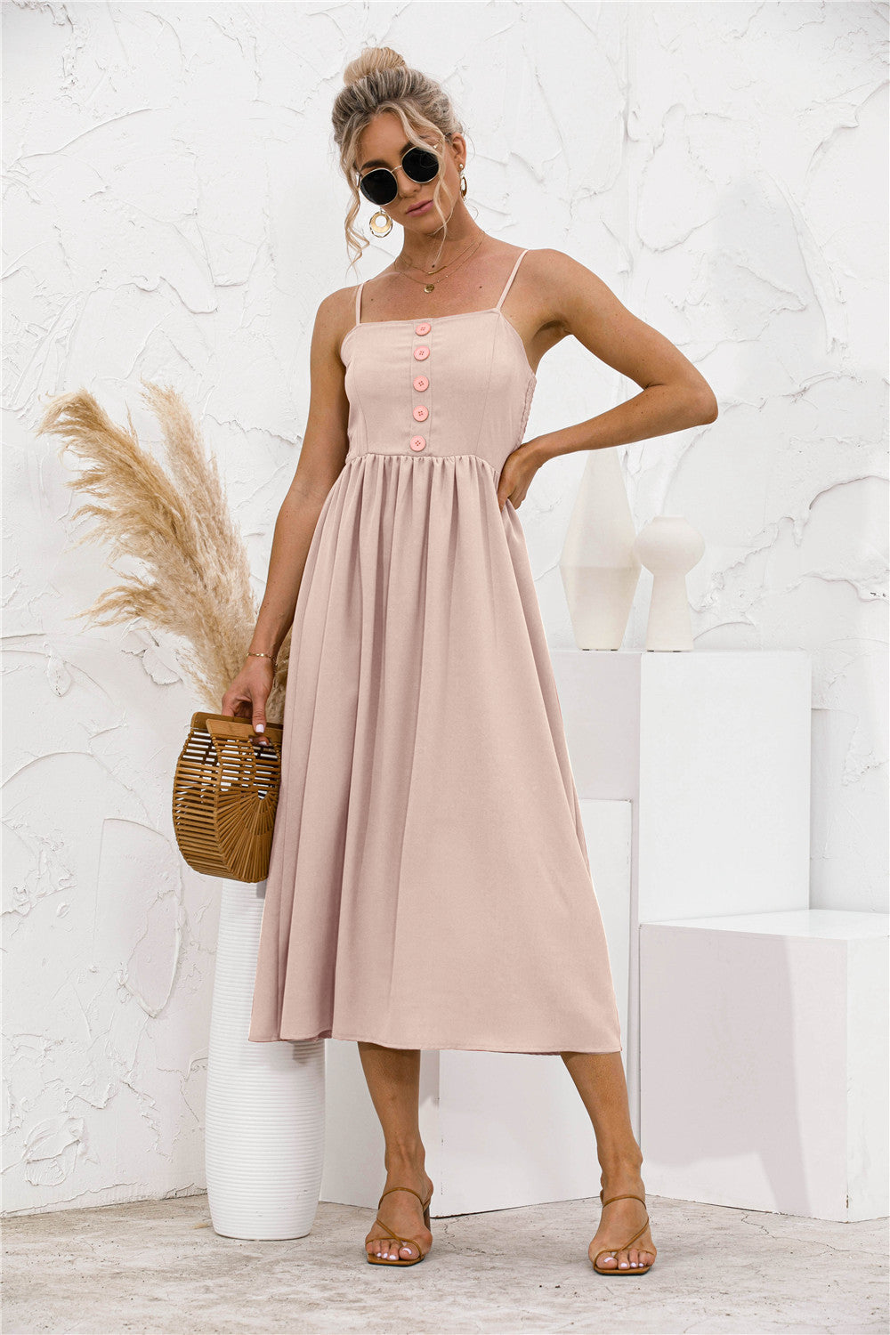 Spaghetti Straps Button down Dress - Absolute Fashion 2020
