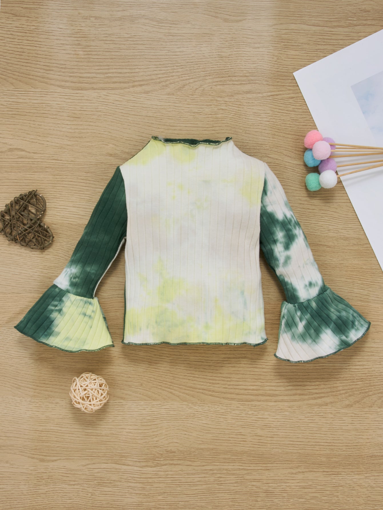 Baby Girl Tie-Dye Ribbed Bell Sleeve Top and Bell Bottoms Set