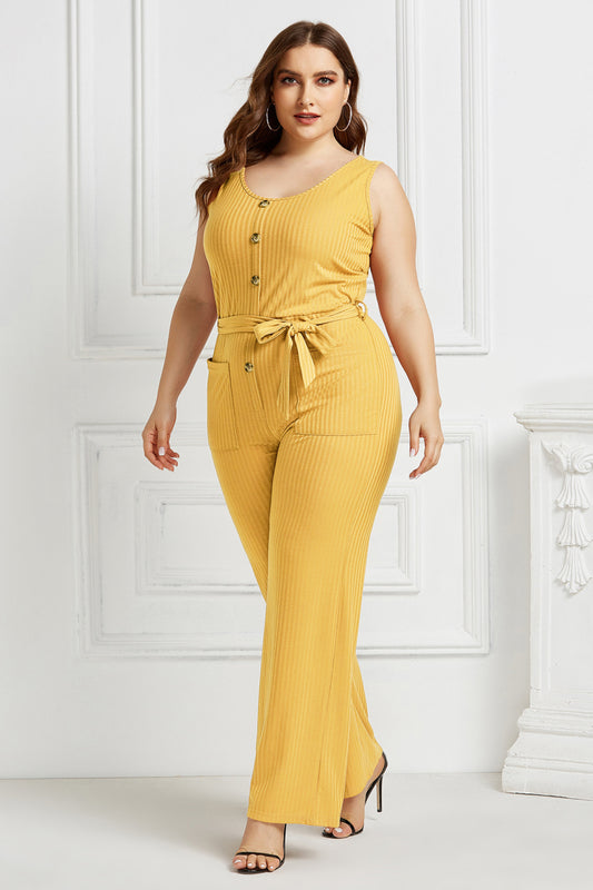 Button Front Self Belted Jumpsuit - Absolute Fashion 2020
