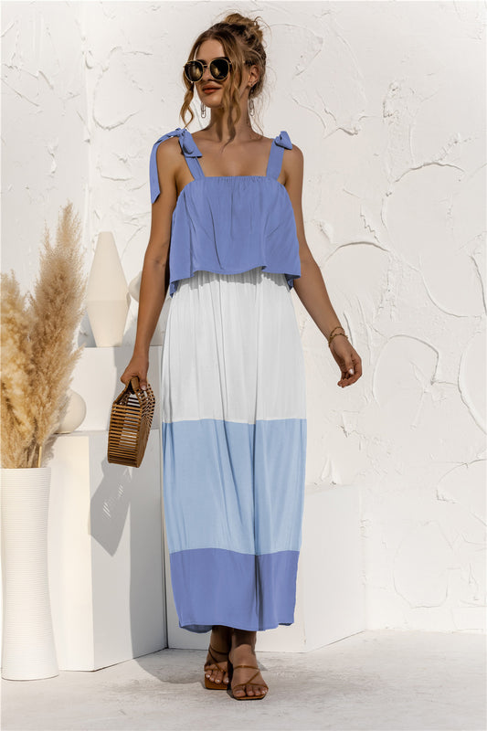 Color Block Adjustable Straps Ruffle Dress - Absolute Fashion 2020