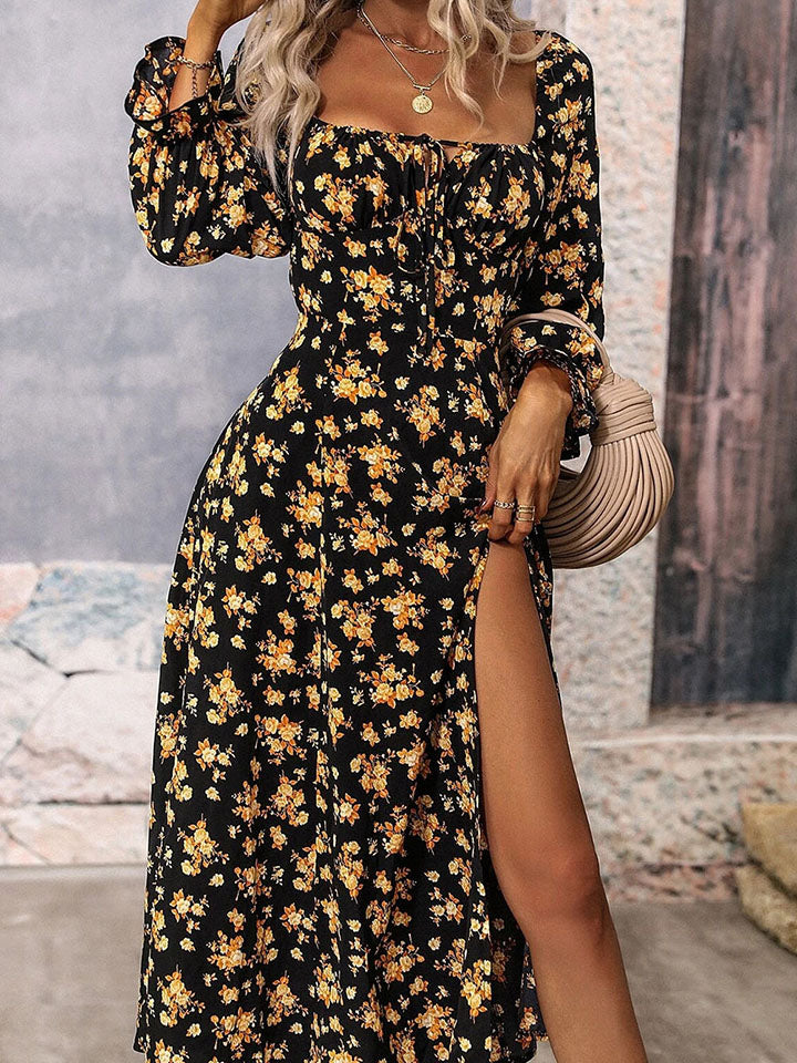 Square Neck Printed Slit Dress - Absolute fashion 2020